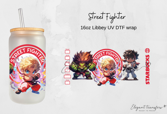 Street Fighter Wrap [UV DTF - 16oz Libbey Glass Can] | Ready to Apply | This is a Physical Product | Transfer | Waterproof | Anti-scratch