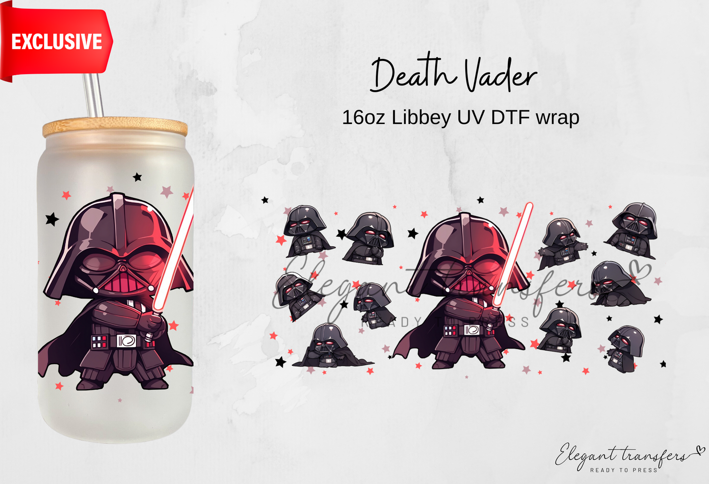 Death Vader wrap [EXCLUSIVE UV DTF - 16oz Libbey Glass Can] | Ready to Apply | Physical Product