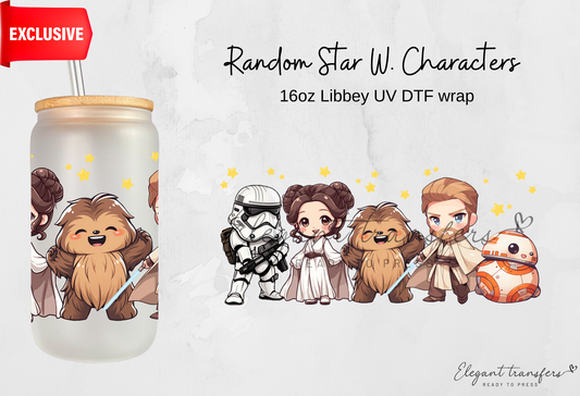 Random Star W. Characters wrap [EXCLUSIVE UV DTF - 16oz Libbey Glass Can] | Ready to Apply | Physical Product
