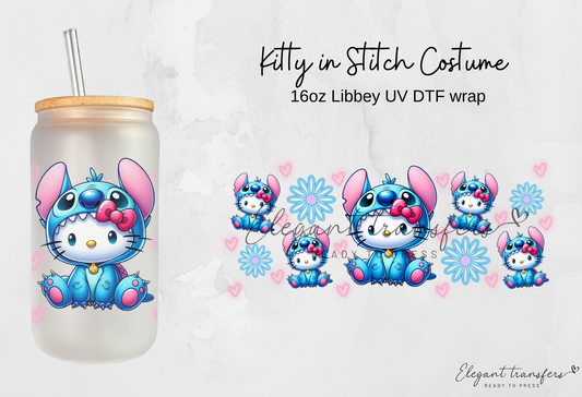 Kitty in Stitch Costume Wrap [UV DTF - 16oz Libbey Glass Can] | Ready to Apply | Physical Product | Transfer