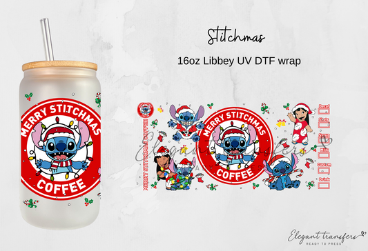 Stitchmas Wrap [UV DTF - 16oz Libbey Glass Can] | Ready to Apply | Physical Product