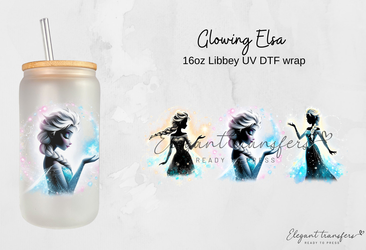 Glowing Elsa Wrap [UV DTF - 16oz Libbey Glass Can] | Ready to Apply | Physical Product | Transfer