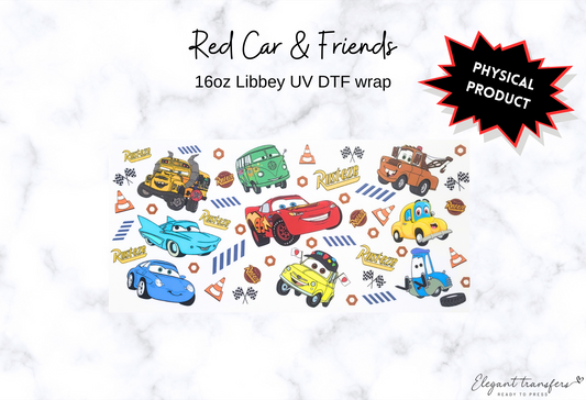 Red Car & Friends Wrap [UV DTF - 16oz Libbey Glass Can] | Ready to Apply | Physical Product | Transfer