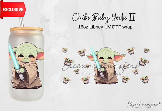 Chibi Baby Yoda II wrap [Exclusive Uv Dtf - 16oz Libbey Glass Can] | Ready to Apply | Physical Product