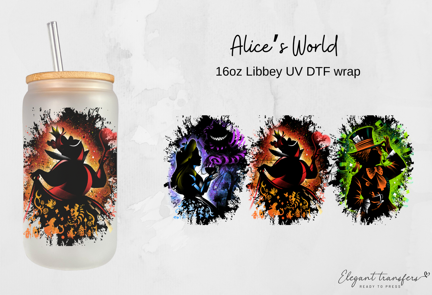 Alice’s World Wrap [UV DTF - 16oz Libbey Glass Can] | Ready to Apply | Physical Product | Transfer