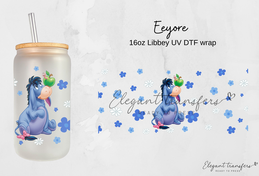 Eeyore Wrap [UV DTF - 16oz Libbey Glass Can] | Ready to Apply | Physical Product | Transfer