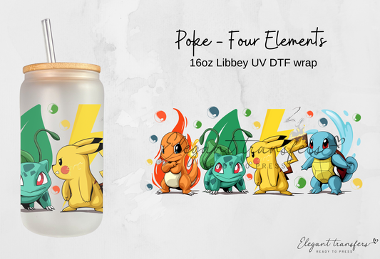 Poke - Four Elements Wrap [UV DTF - 16oz Libbey Glass Can] | Ready to Apply | Physical Product | Transfer