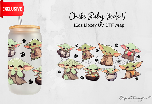 Chibi Baby Yoda V wrap [EXCLUSIVE UV DTF - 16oz Libbey Glass Can] | Ready to Apply | Physical Product