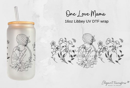 One Love Mama Wrap [UV DTF - 16oz Libbey Glass Can] | Ready to Apply | Physical Product | Transfer