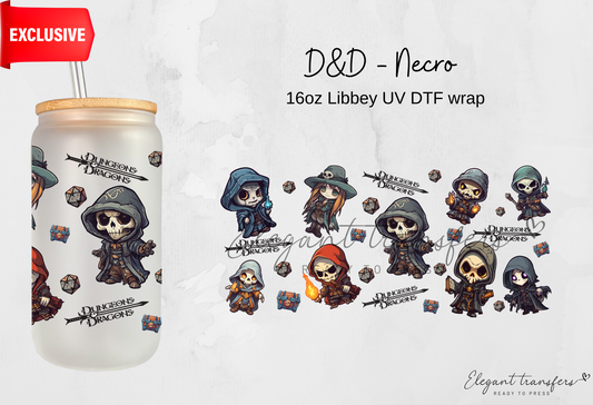 D&D - Necro wrap [EXCLUSIVE UV DTF - 16oz Libbey Glass Can] | Ready to Apply | Physical Product