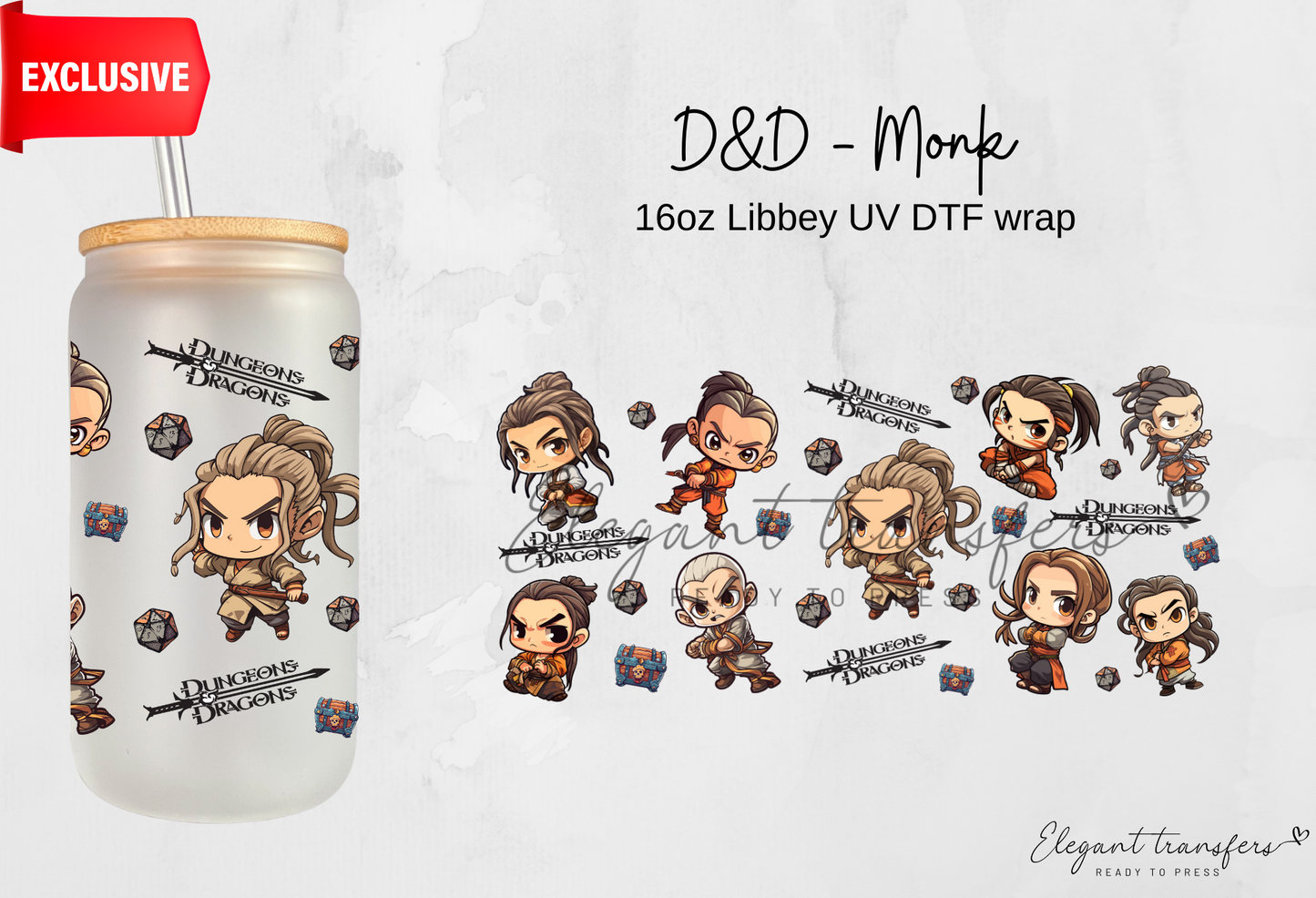 D&D - Monk wrap [EXCLUSIVE UV DTF - 16oz Libbey Glass Can] | Ready to Apply | Physical Product