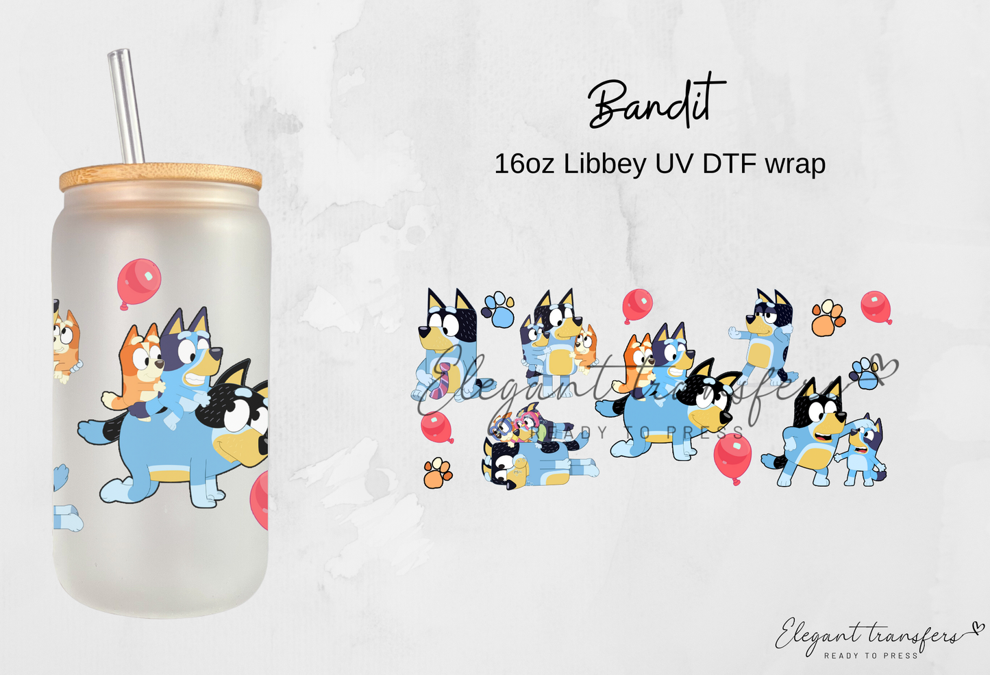 Bandit Wrap [UV DTF - 16oz Libbey Glass Can] | Ready to Apply | Physical Product | Transfer