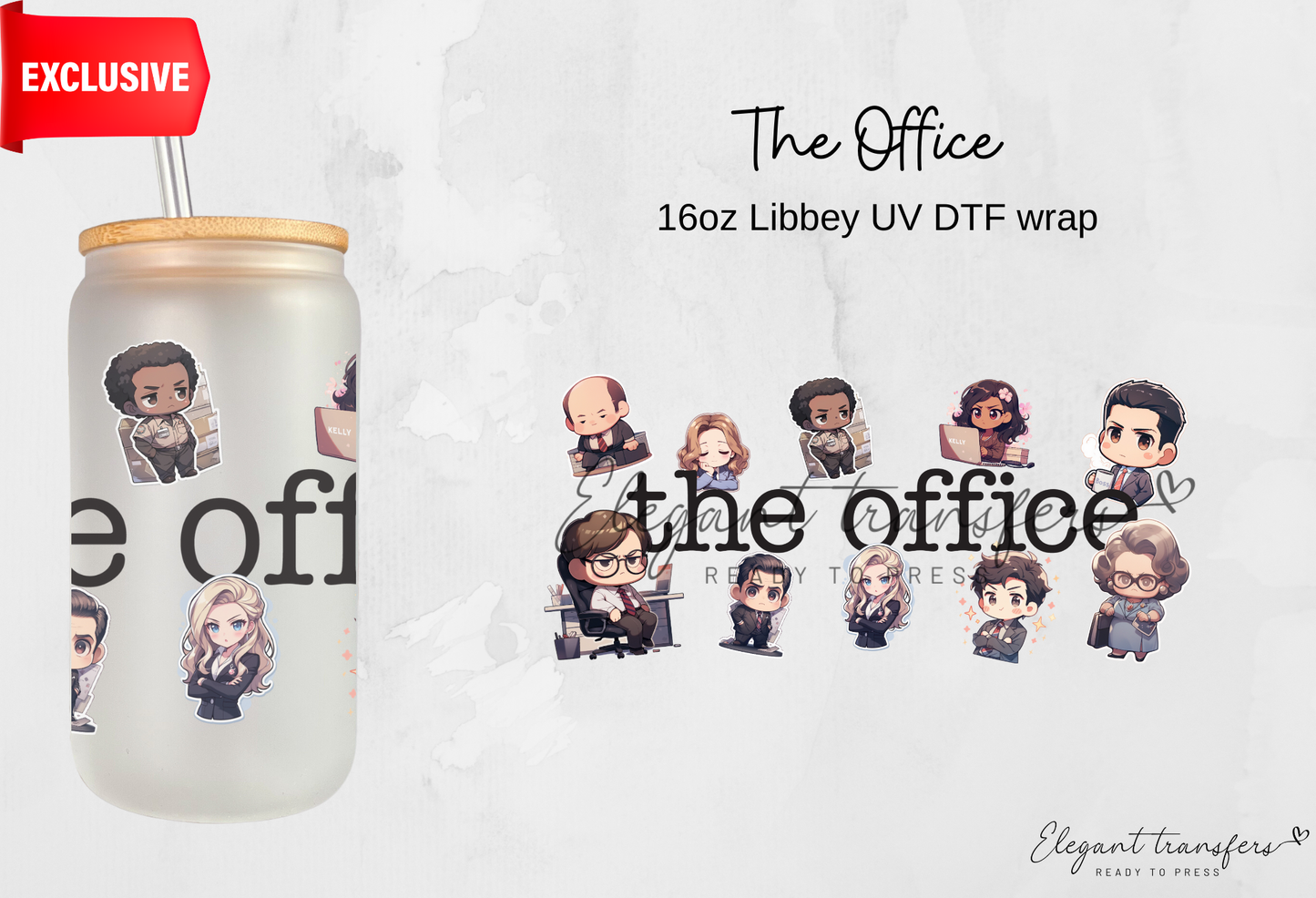 The Office Wrap [EXCLUSIVE UV DTF - 16oz Libbey Glass Can] | Ready to Apply | Physical Product | Transfer