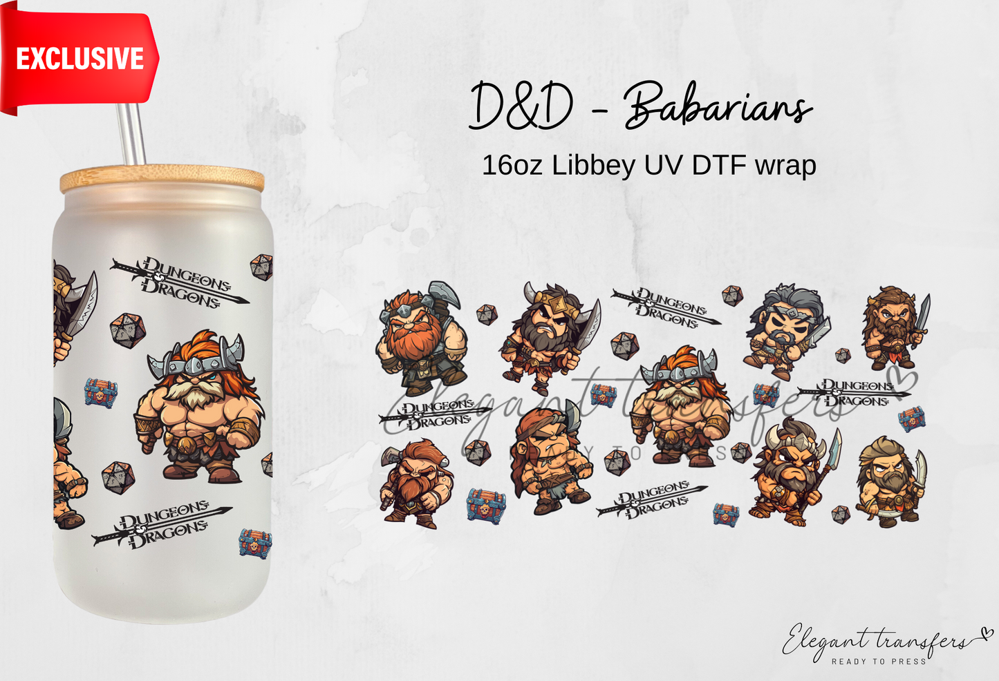 D&D - Barbarians wrap [EXCLUSIVE UV DTF - 16oz Libbey Glass Can] | Ready to Apply | Physical Product