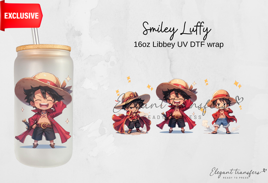 Smiley Luffy Wrap [EXCLUSIVE UV DTF - 16oz Libbey Glass Can] | Ready to Apply | Physical Product | Transfer