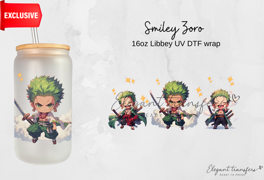 Smiley Zoro Wrap [EXCLUSIVE UV DTF - 16oz Libbey Glass Can] | Ready to Apply | Physical Product | Transfer