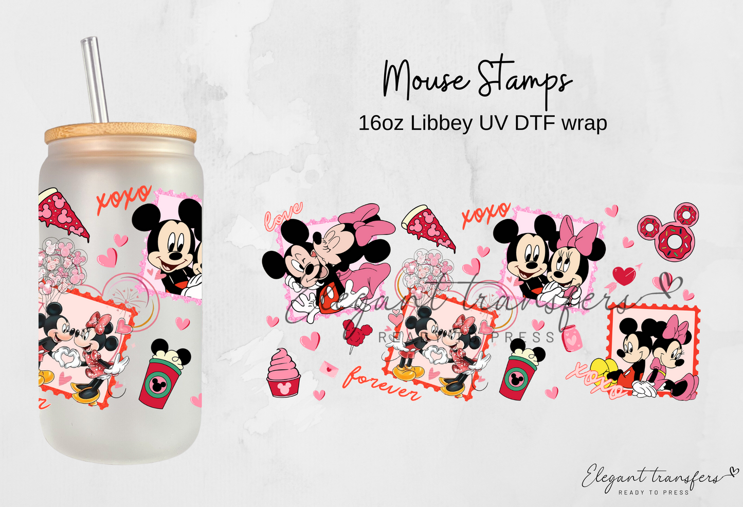 Mouse Stamps wrap [UV DTF - 16oz Libbey Glass Can] | Ready to Apply | Physical Product