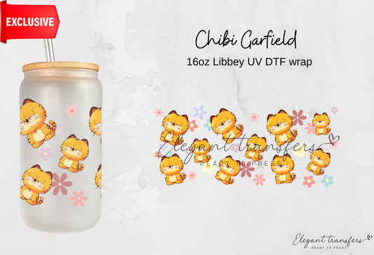 Chibi Garfield Wrap [EXCLUSIVE UV DTF - 16oz Libbey Glass Can] | Ready to Apply | Physical Product | Transfer