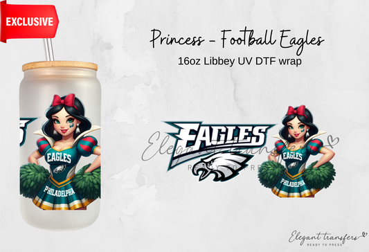 Princess - Football Eagles wrap [EXCLUSIVE UV DTF - 16oz Libbey Glass Can] | Ready to Apply | Physical Product