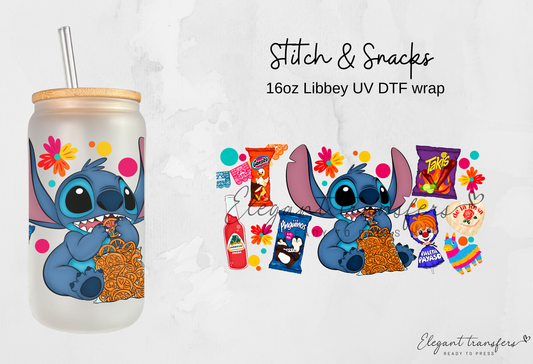 Stitch & Snacks Wrap [UV DTF - 16oz Libbey Glass Can] | Ready to Apply | Physical Product | Transfer