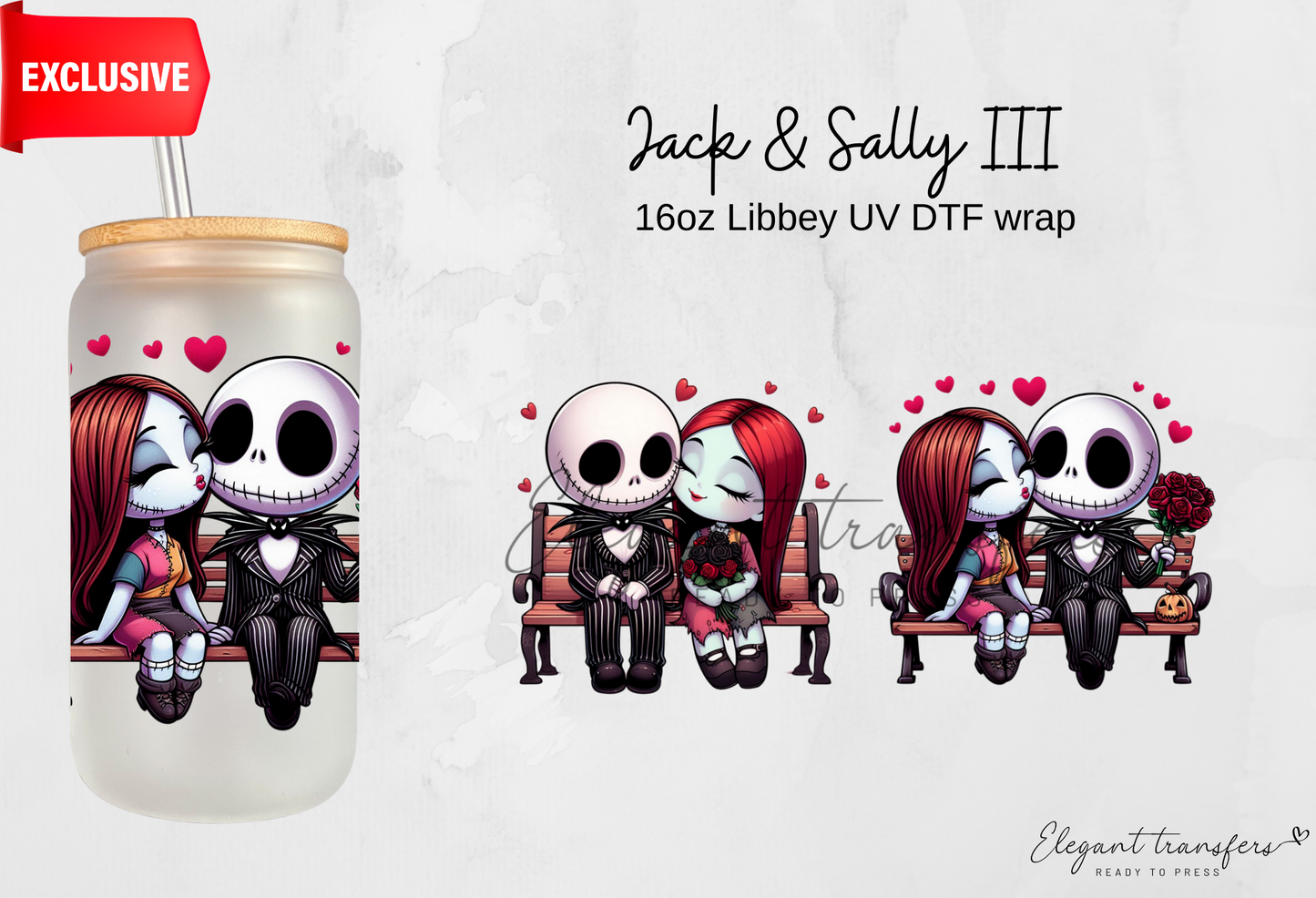 Jack & Sally III wrap [Exclusive Uv Dtf - 16oz Libbey Glass Can] | Ready to Apply | Physical Product