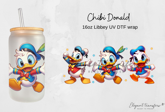 Chibi Donald Wrap [UV DTF - 16oz Libbey Glass Can] | Ready to Apply | Physical Product | Transfer