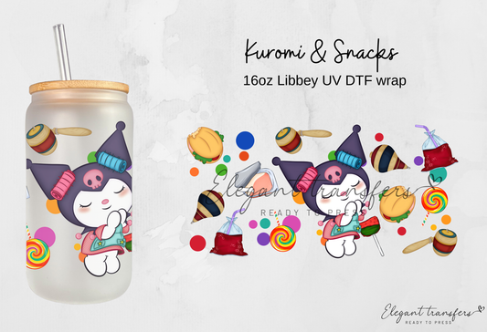 Kuromi & Snacks Wrap [UV DTF - 16oz Libbey Glass Can] | Ready to Apply | Physical Product | Transfer