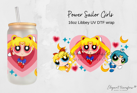 Power Sailor Girls Wrap [UV DTF - 16oz Libbey Glass Can] | Ready to Apply | Physical Product | Transfer