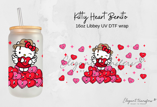 Kitty Heart Benito wrap [UV DTF - 16oz Libbey Glass Can] | Ready to Apply | Physical Product