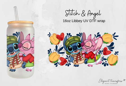 Stitch & Angel Wrap [UV DTF - 16oz Libbey Glass Can] | Ready to Apply | Physical Product | Transfer