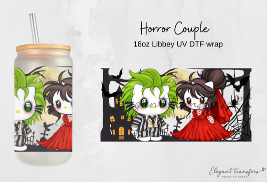 Horror Couple Wrap [UV DTF - 16oz Libbey Glass Can] | Ready to Apply | Physical Product | Transfer