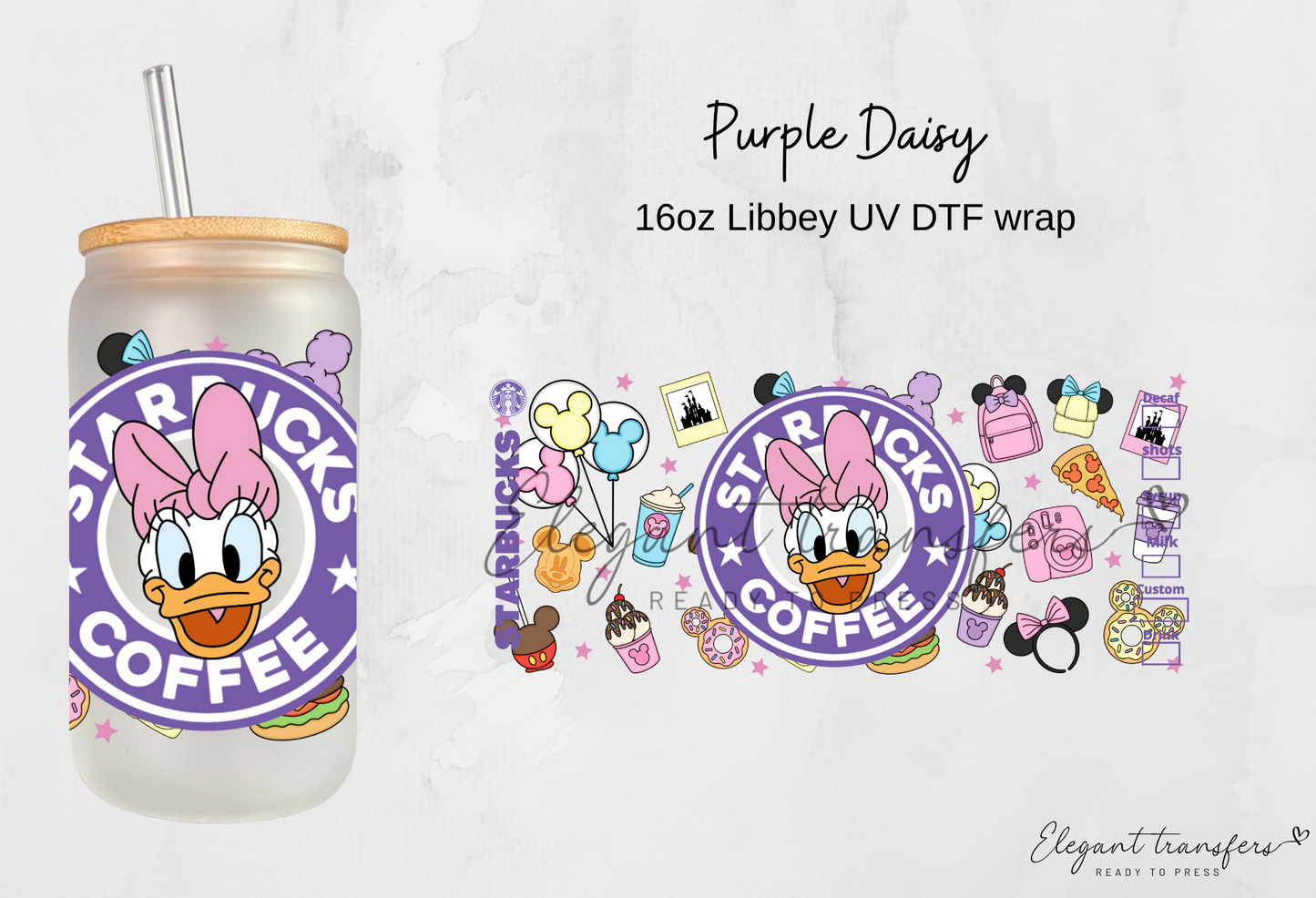 Purple Daisy Wrap [UV DTF - 16oz Libbey Glass Can] | | Ready to Apply | Physical Item