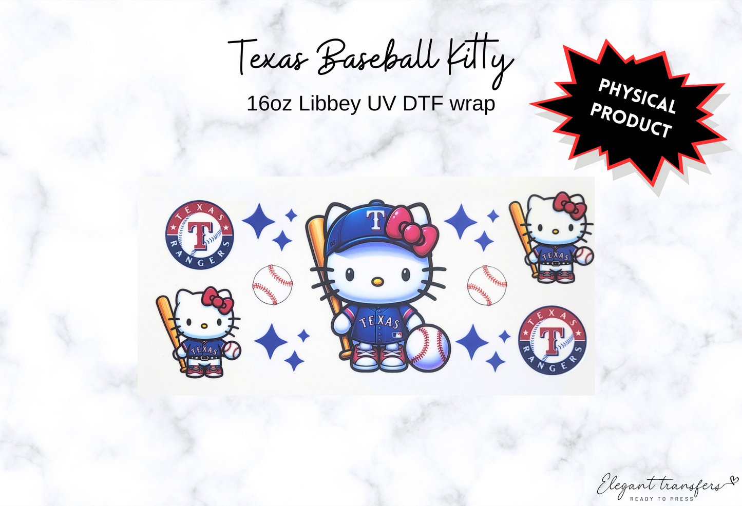 Texas Baseball Kitty Wrap [UV DTF - 16oz Libbey Glass Can] | Ready to Apply | Physical Product | Transfer
