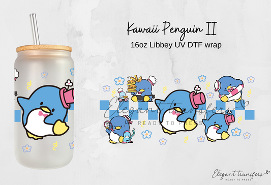 Kawaii Penguin II wrap [UV DTF - 16oz Libbey Glass Can] | Ready to Apply | Physical Product