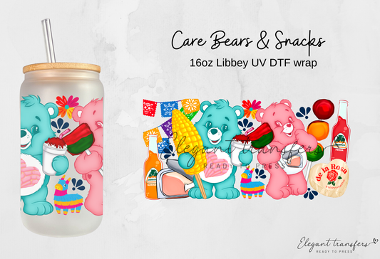 Care Bears & Snacks Wrap [UV DTF - 16oz Libbey Glass Can] | Ready to Apply | Physical Product | Transfer