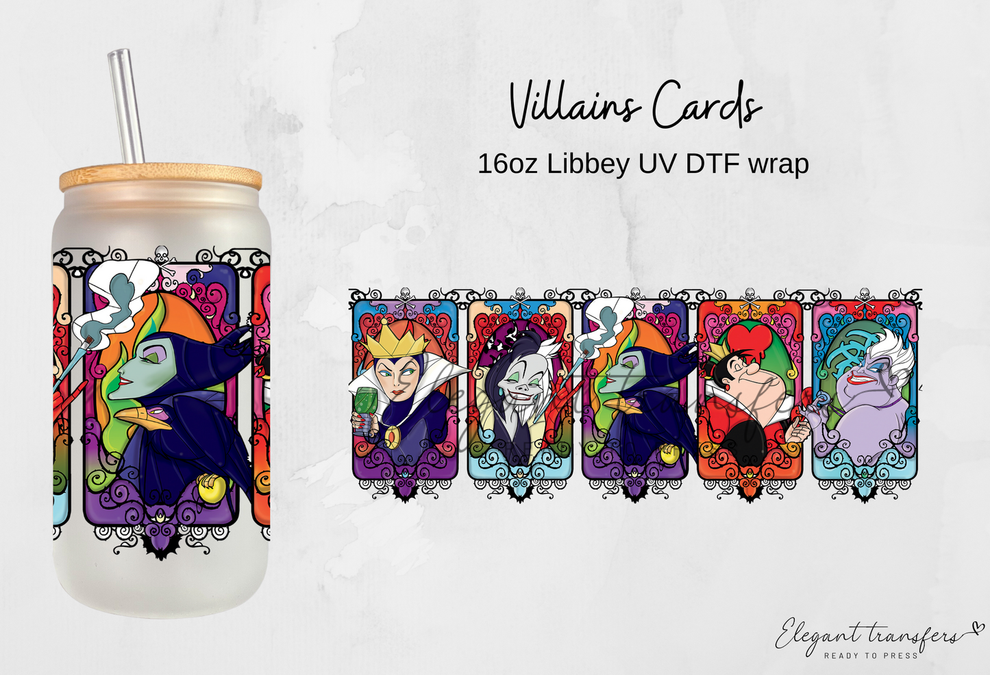 Villains Cards wrap [UV DTF - 16oz Libbey Glass Can] | Ready to Apply | Physical Product