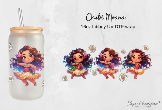 Chibi Moana Wrap [UV DTF - 16oz Libbey Glass Can] | Ready to Apply | Physical Product | Transfer