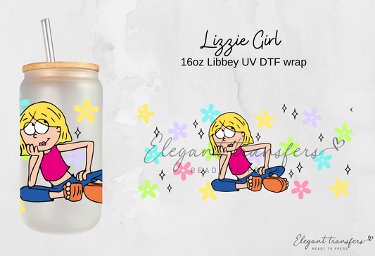 Lizzie Girl wrap [UV DTF - 16oz Libbey Glass Can] | Ready to Apply | Physical Product