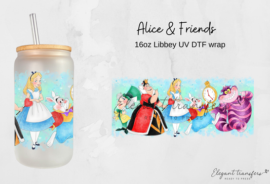 Alice & Friends Wrap [UV DTF - 16oz Libbey Glass Can] | Ready to Apply | Physical Product | Transfer