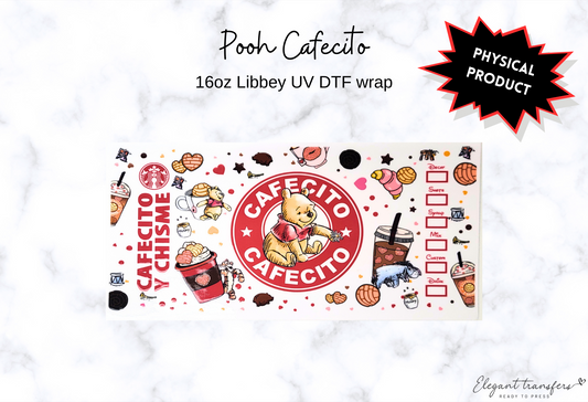 Pooh Cafecito Wrap [UV DTF - 16oz Libbey Glass Can] | Ready to Apply | Physical Product | Transfer