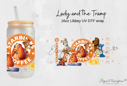 Lady and the Tramp wrap [UV DTF - 16oz Libbey Glass Can] | Ready to Apply | Physical Product