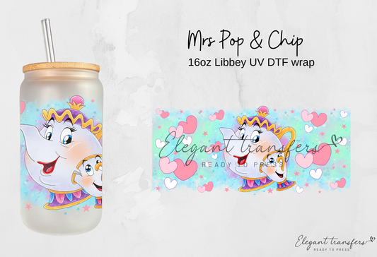 Mrs Pop & Chip Wrap [UV DTF - 16oz Libbey Glass Can] | Ready to Apply | Physical Product | Transfer