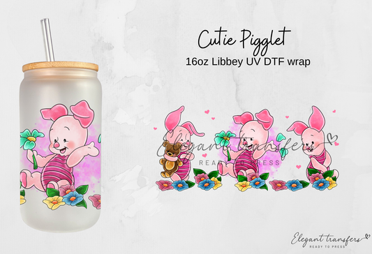 Cutie Pigglet Wrap [UV DTF - 16oz Libbey Glass Can] | Ready to Apply | Physical Product | Transfer