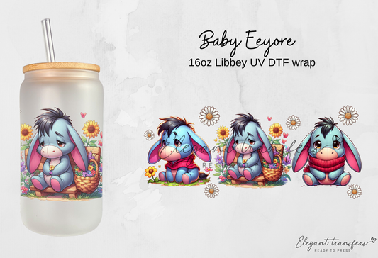 Baby Eeyore Wrap [UV DTF - 16oz Libbey Glass Can] | Ready to Apply | Physical Product | Transfer