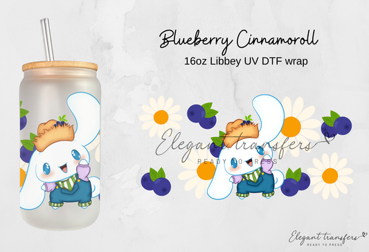 Blueberry Cinnamoroll  Wrap [UV DTF - 16oz Libbey Glass Can] | Ready to Apply | Physical Product | Transfer