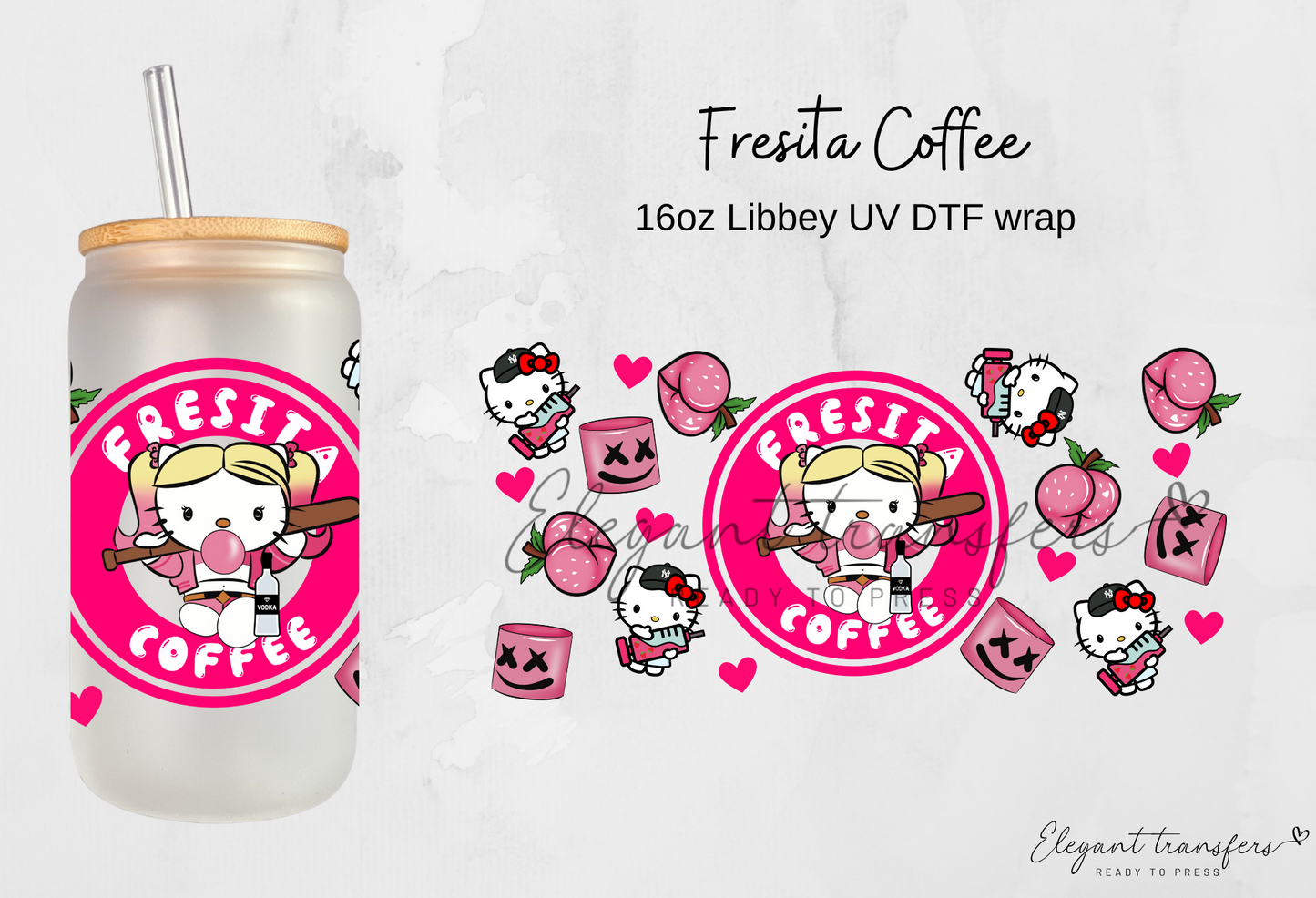 Fresita Coffee wrap [UV DTF - 16oz Libbey Glass Can] | Ready to Apply | Physical Product