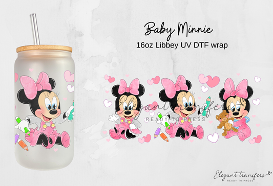 Baby Minnie Wrap [UV DTF - 16oz Libbey Glass Can] | Ready to Apply | Physical Product | Transfer