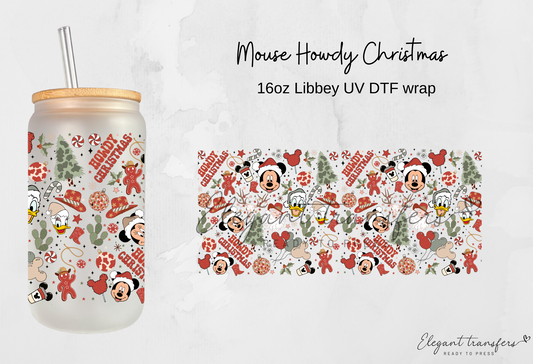 Mouse Howdy Christmas Wrap [UV DTF - 16oz Libbey Glass Can] | Ready to Apply | Physical Product