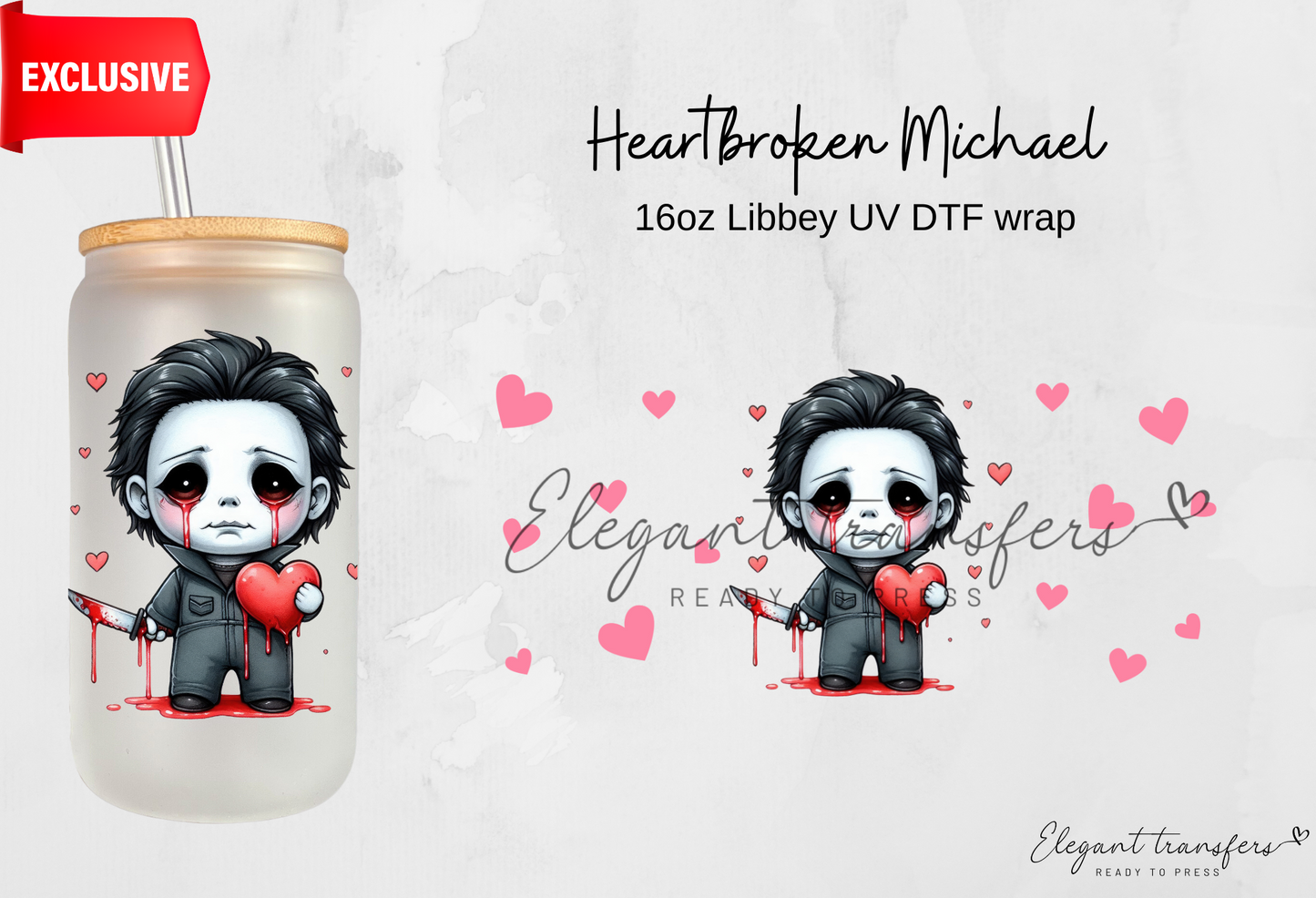 Heartbroken Michael wrap [EXCLUSIVE UV DTF - 16oz Libbey Glass Can] | Ready to Apply | Physical Product