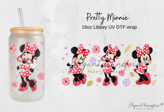 Pretty Minnie Wrap [UV DTF - 16oz Libbey Glass Can] | Ready to Apply | Physical Product | Transfer